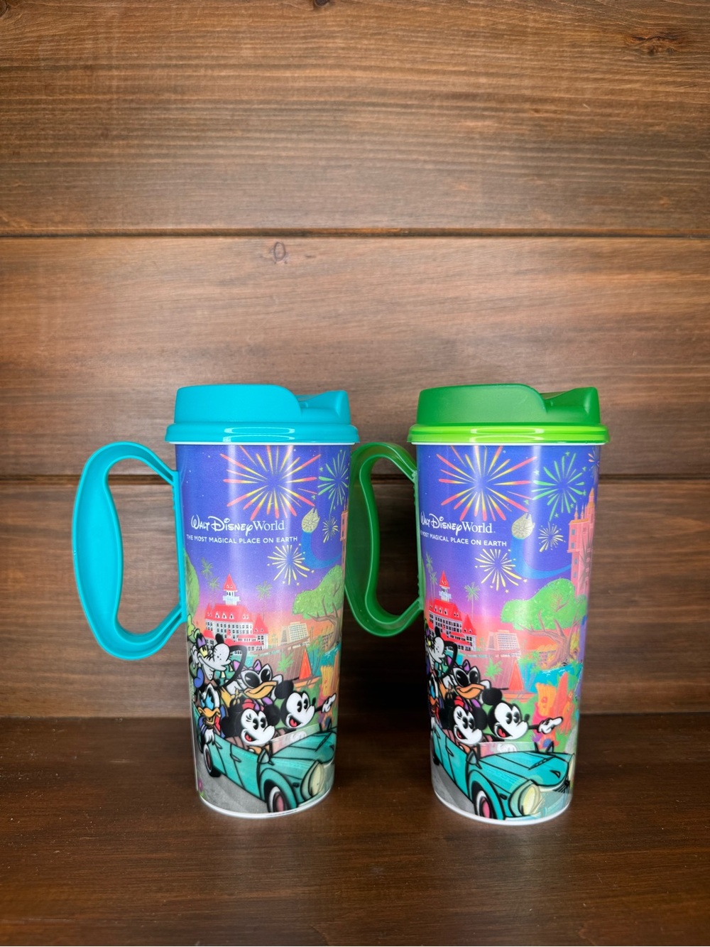 Disney Mickey & Friends Travel Mug Pair in Teal and Lime